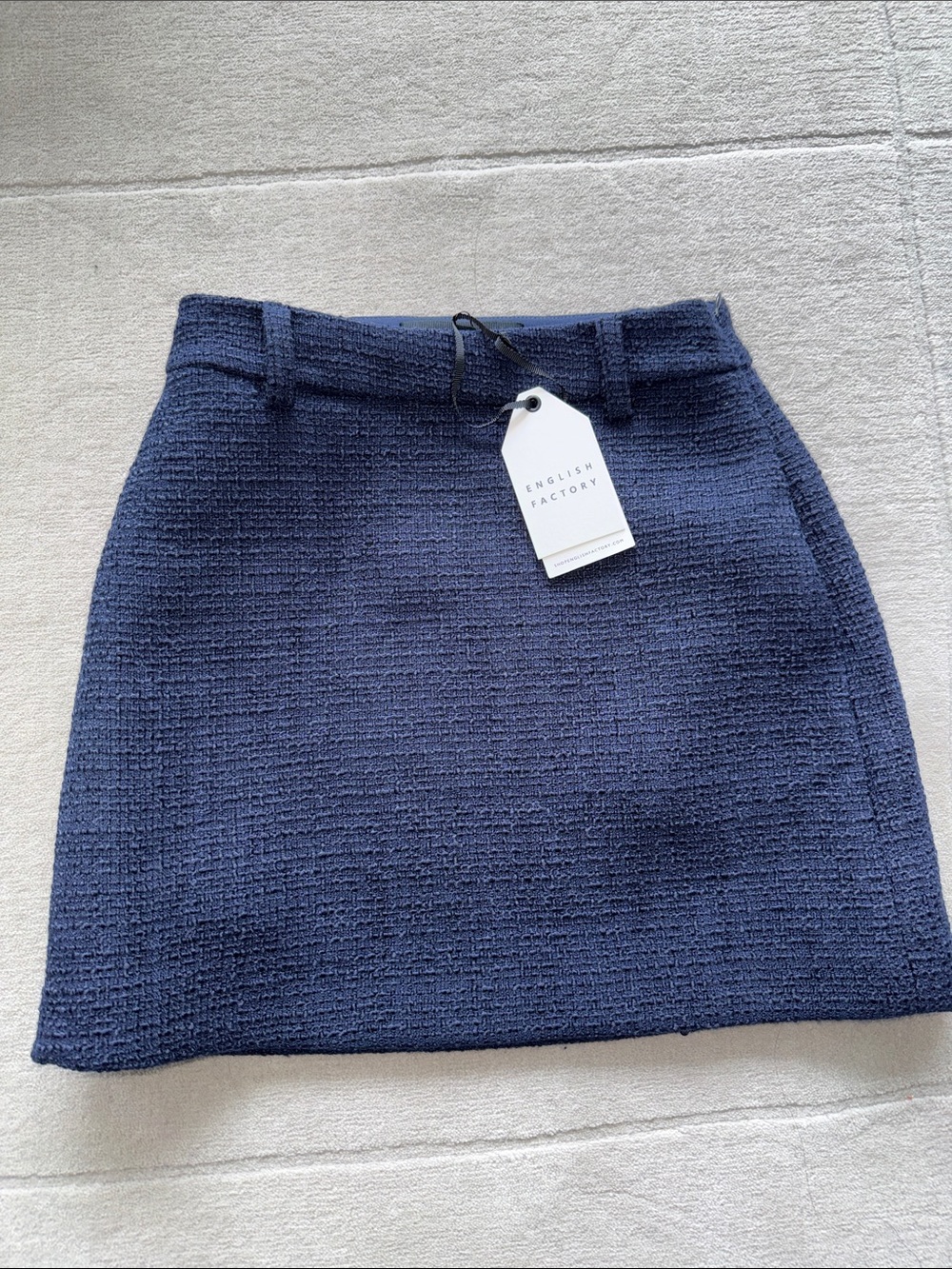 English Factory Navy Tweed Mini Skirt with Belt Loops